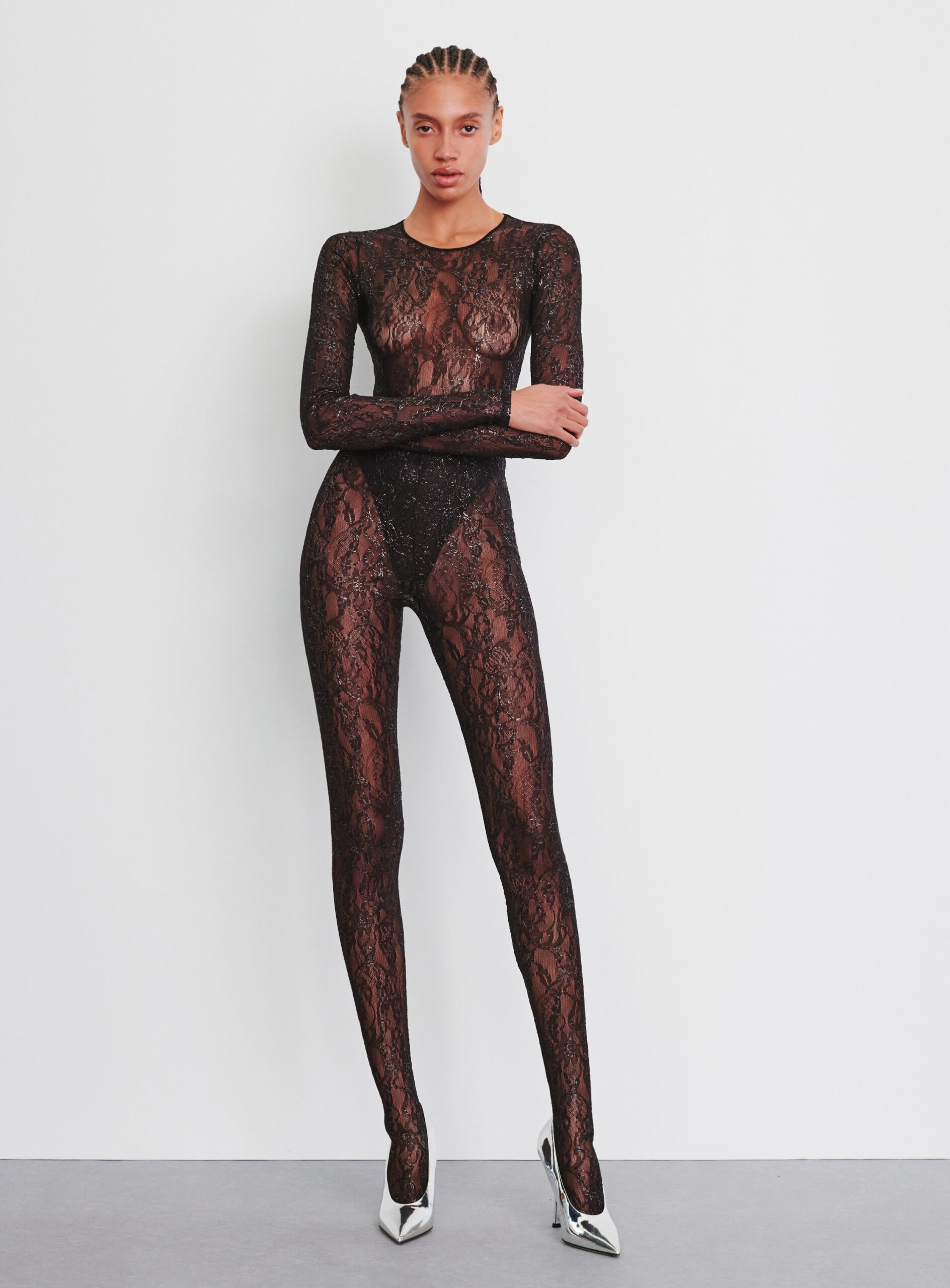 WARDROBE.NYC Metallic Lace Tight - Image 1