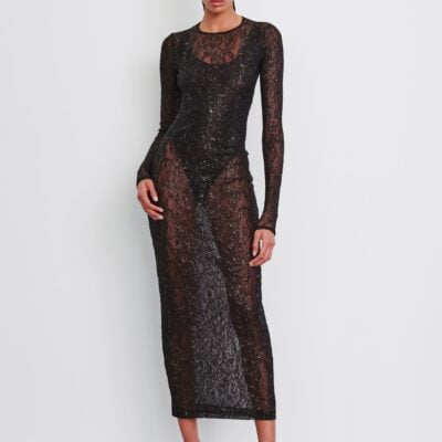 WARDROBE.NYC Metallic Lace Dress Midi - Image 1