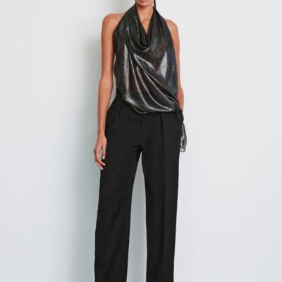 WARDROBE.NYC Metallic Halter Blouse - Image 1