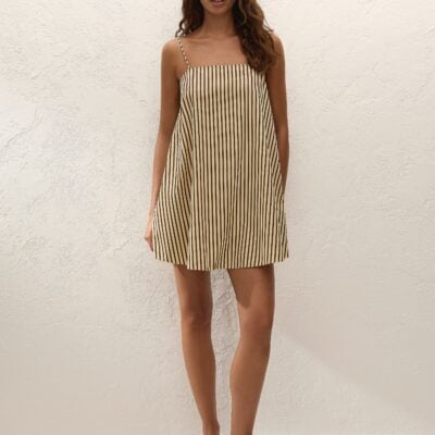 Faithfull The Brand Sorra Mini Dress Carmen Stripe Sand Cedar — CARMEN STRIPE - SAND CEDAR