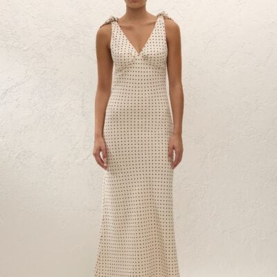 Faithfull The Brand Solana Maxi Dress Lola Polka Dot Cream Black — LOLA POLKA DOT -CREAM/BLACK