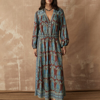 BOTEH Calico Lace Up Maxi Smock Dress