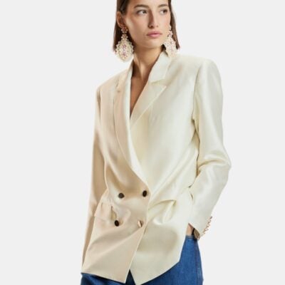 Cynthia Rowley Silk Wool Double Breasted Blazer
