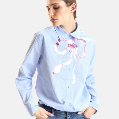 Cynthia Rowley Metallic Bow Cotton Shirt
