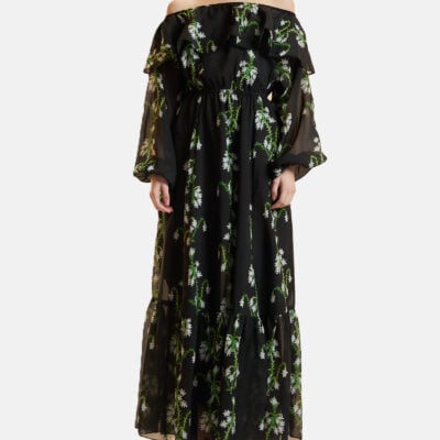 Cynthia Rowley Off Shoulder Silk Maxi Dress