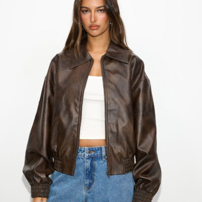 Dazie Alaia Leather Look Bomber Jacket