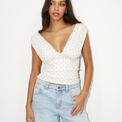 Dazie Into You Polka Dot Off Shoulder Top