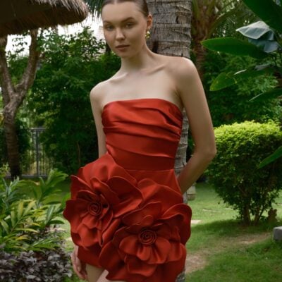 JUSTIN TONG Crimson Bloom Dress