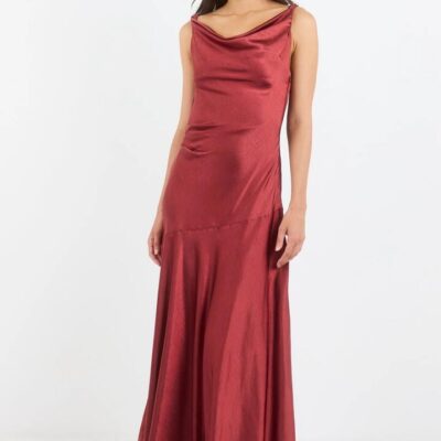 Georgia Zoe Bountiful Red Paprika Satin Tie Back Bias Slip Maxi Dress