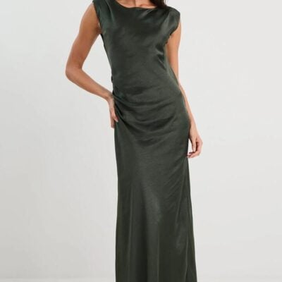 Georgia Zoe Fruition Forest Satin Bias Sleeveless Maxi Dress
