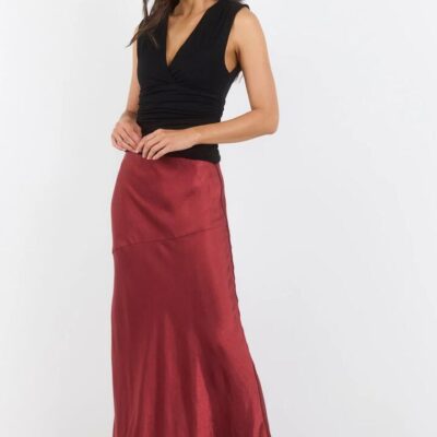 Georgia Zoe Liberal Red Paprika Satin Bias Maxi Skirt