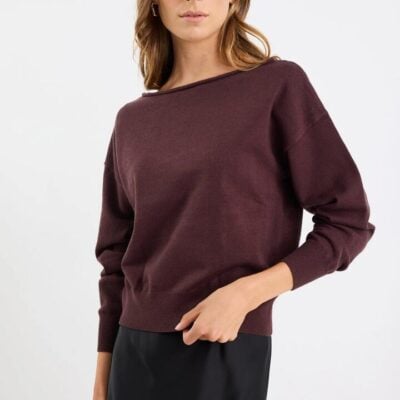 Ivy + Jack Incentive Chocolate Boatneck Off Shoulder Jumper