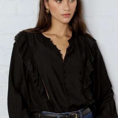 Ivy + Jack Integrity Black Sheer Frill Detail Long Sleeve Top
