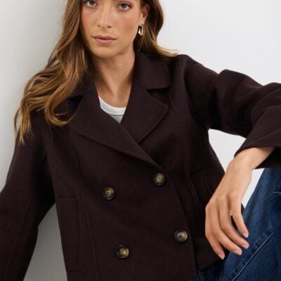 Ivy + Jack Reverie Chocolate Melton Double Breasted Peacoat