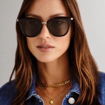 Le Specs Caliente Black Gold Arms Khaki Lens Sunglasses