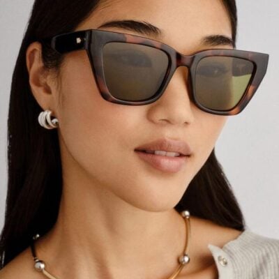 Le Specs Le Coeur Dark Tort Rounded Cat Eye Moss Lens Sunglasses
