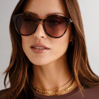 Le Specs Paramount Round Milky Tort Brown Gradient Lens Sunglasses