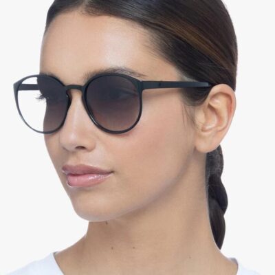 Le Specs Swizzle Thin Round Matte Black Smoke Gradient Lens Sunglasses