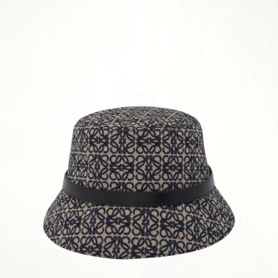 LOEWE Anagram Jacquard And Calf Bucket Hat in Navy / 57