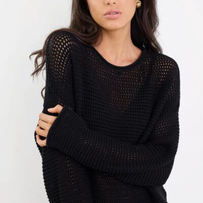 RE:UNION Label Dawn Black Crochet Knit Jumper