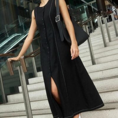 RE:UNION Label Guide Black Contrast Stitch Maxi Vest Dress