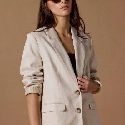 RE:UNION Label Pillar Cream Linen 2 Button Blazer
