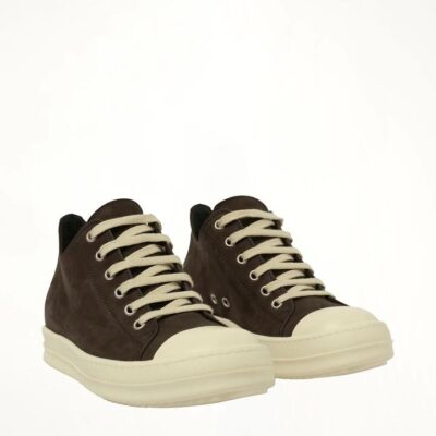 RICK OWENS Grey Wolf Nubuk Low Sneaker in Dark Dust/milk Brown / 35