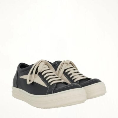 RICK OWENS Vintage Leather Sneaker in Black/milk Black / 35