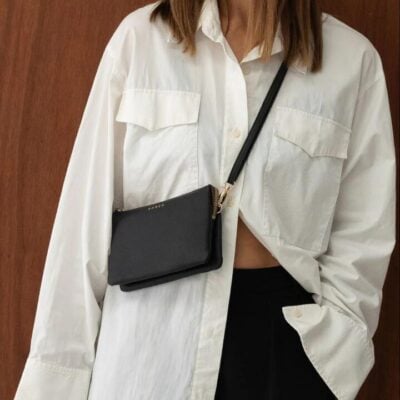 Saben Tilly Multi Pocket Black Leather Crossbody Clutch