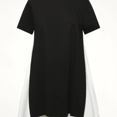 SACAI Poplin x Cotton Jersey Dress in Black/off White Black / 1