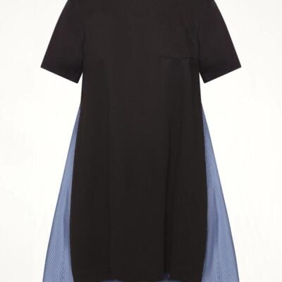 SACAI Poplin x Cotton Jersey Dress in Navy/blue Stripe Navy / 1