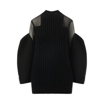 SACAI Silk Chiffon Mix Knit Dress in Black / 1