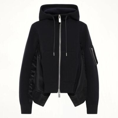 SACAI Sponge Sweat x Nylon Twill Hoodie in Black / 1