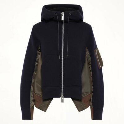 SACAI Sponge Sweat x Nylon Twill Hoodie in Navy/dark Khaki Navy / 1