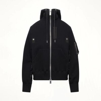 SACAI Sponge x Nylon Twill Hoodie in Black / 1