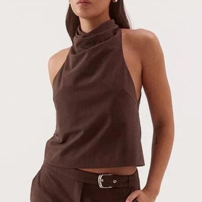 Sovere Amorey Espresso High Neck Sleeveless Top