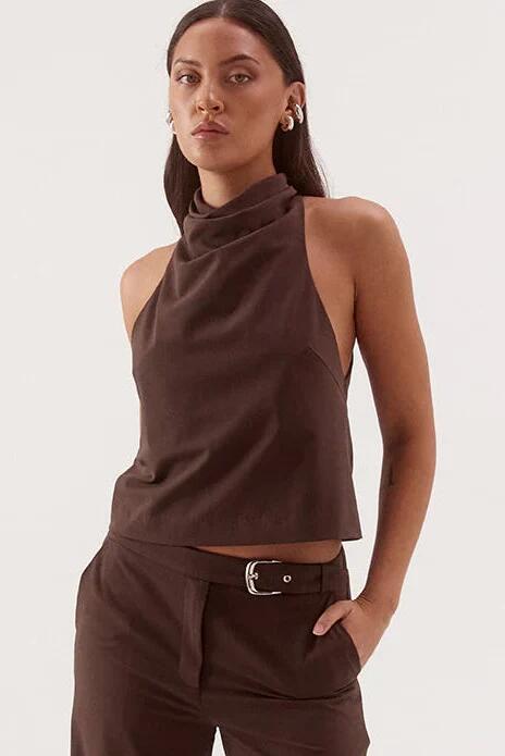 Sovere Amorey Espresso High Neck Sleeveless Top
