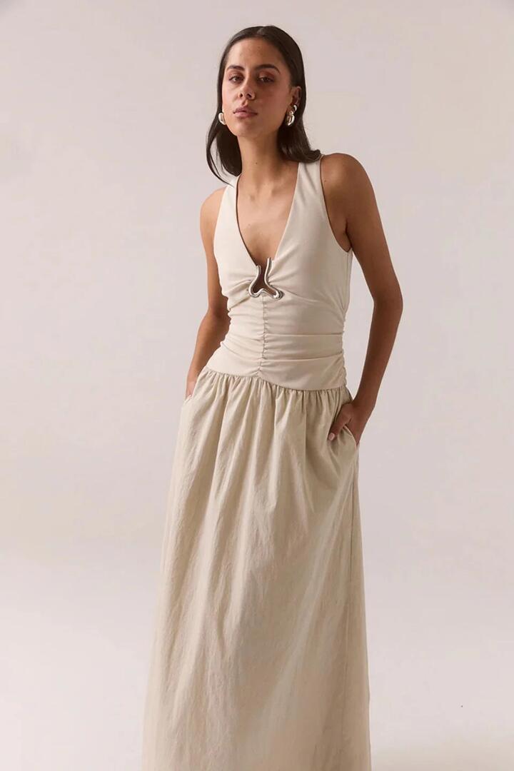 Sovere Hari Creme Silver Hardware Sleeveless Maxi Dress