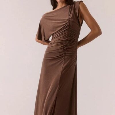 Sovere Miro Brownie Jersey Ruched Side SS Maxi Dress