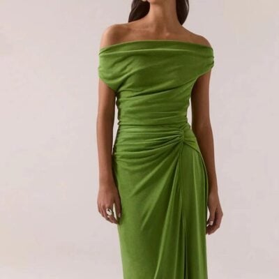 Sovere Reya Nettle Green Gathered Wasit Sleeveless Maxi Dress