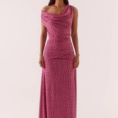 Sovere Zuri Mauve Spot Cowl Neck Sleeveless Maxi Dress