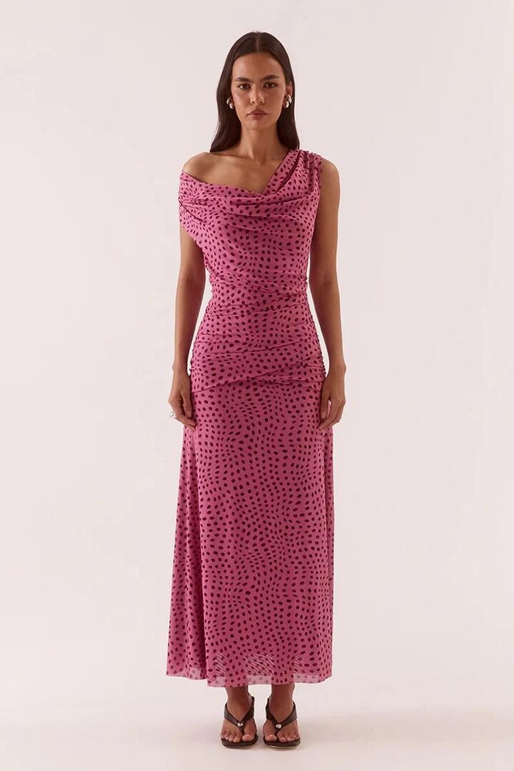 Sovere Zuri Mauve Spot Cowl Neck Sleeveless Maxi Dress