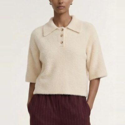 Staple The Label Celine Natural Beige Polo SS Knit Top