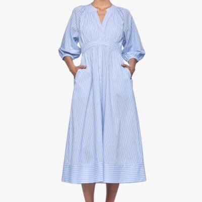 Staple The Label Myra Blue Stripe Mid Sleeve Midi Dress