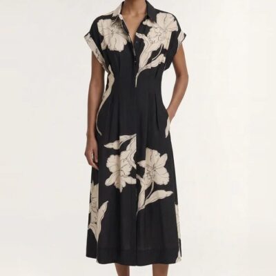 Staple The Label Veda Black Cream Floral Cap Sleeve Midi Dress