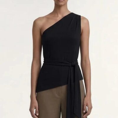 Staple The Label Zara Black One Shoulder Tie Top