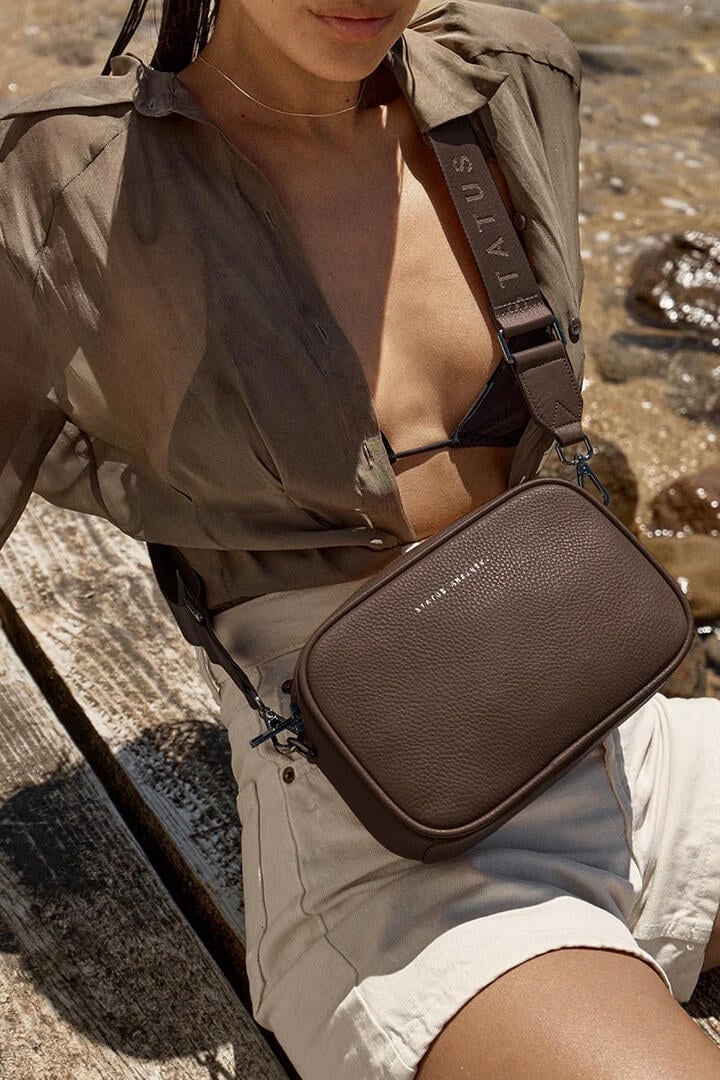 Status Anxiety Plunder Cocoa Crossbody Bag Webbed Strap