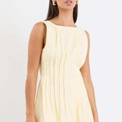 Stories be Told Backstage Yellow Pintuck Bodice Mini Dress