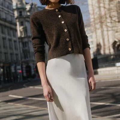 Stories be Told Imprint Chocolate Soft Knit Crewneck Cardigan