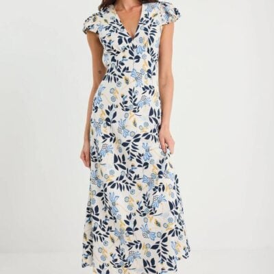 Stories be Told Sweetie Floral Prairie Cap Sleeve Bias Maxi Dress